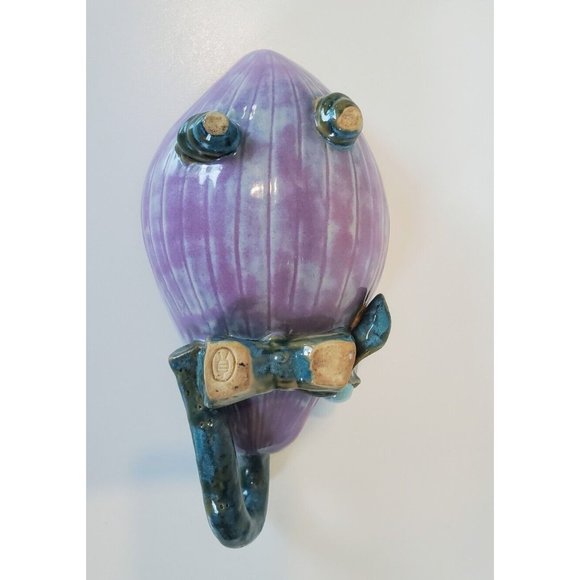 Artisan Art Pottery Ceramic Eggplant Bowl Dish Footed with Handle Signed 10" - Picture 7 of 7